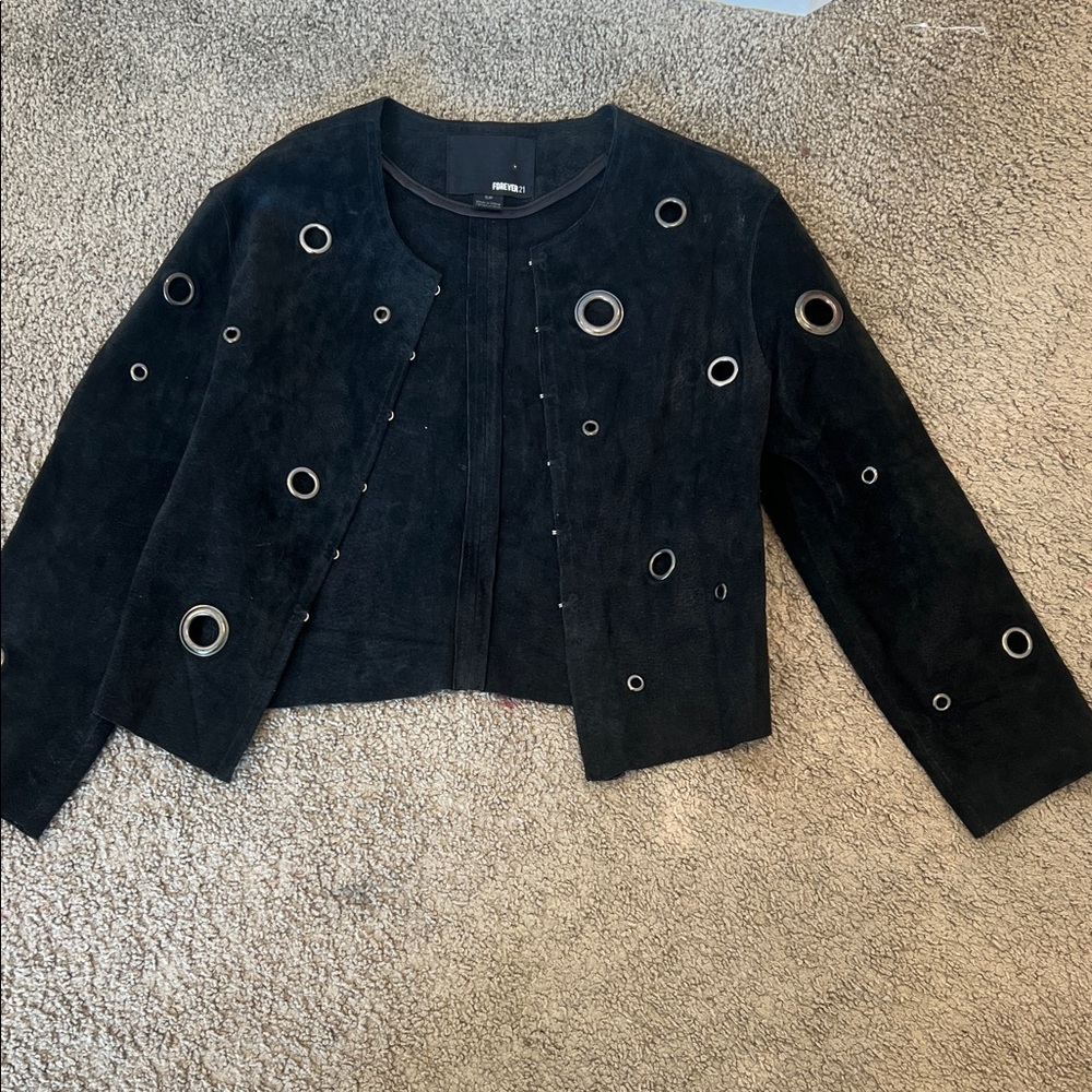 Forever 21 Black Suede Grommet-Accent Cropped Jacket